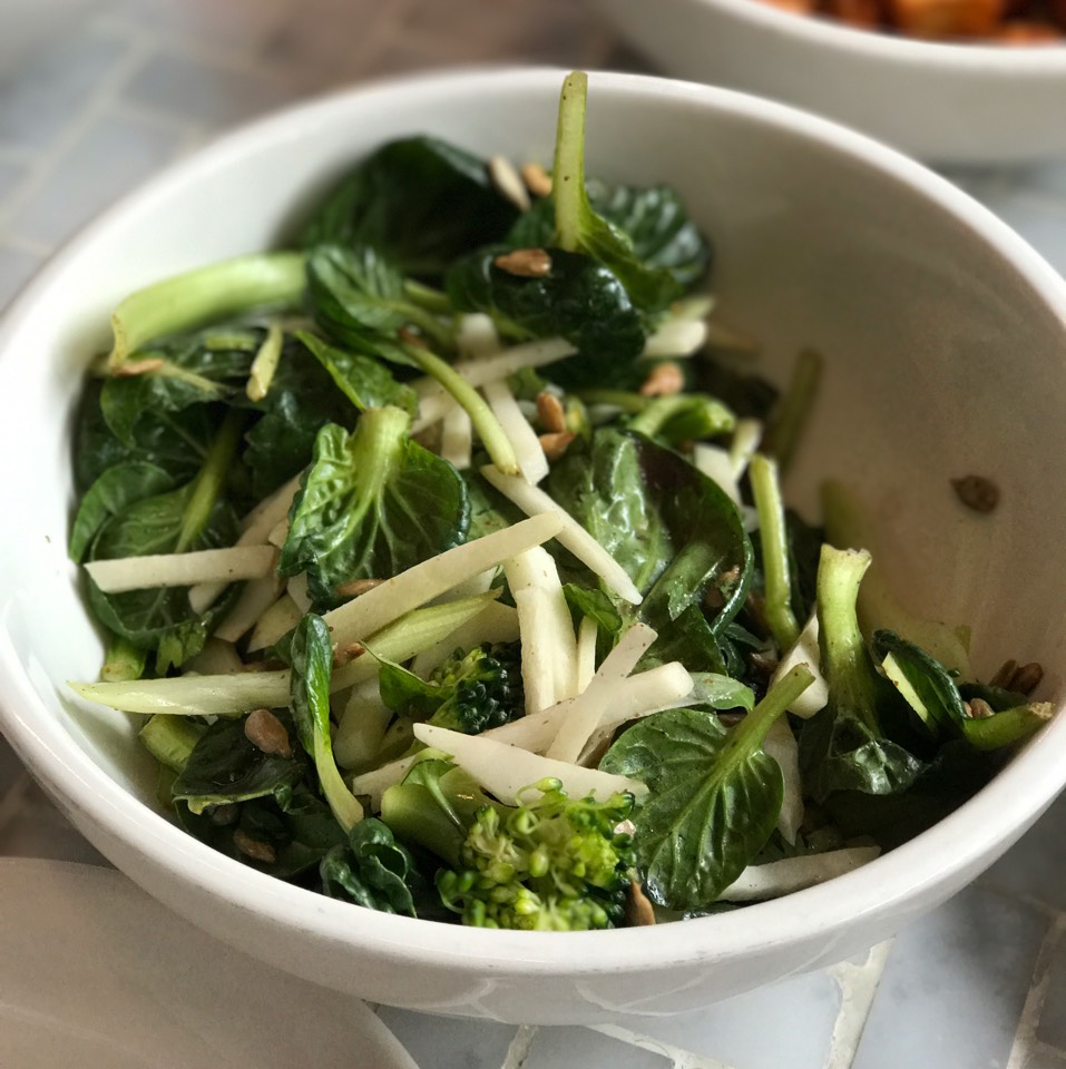 Tatsoi Salad (Kohlrabi, Celery, Broccoli) from Rider on #foodmento http://foodmento.com/dish/41711