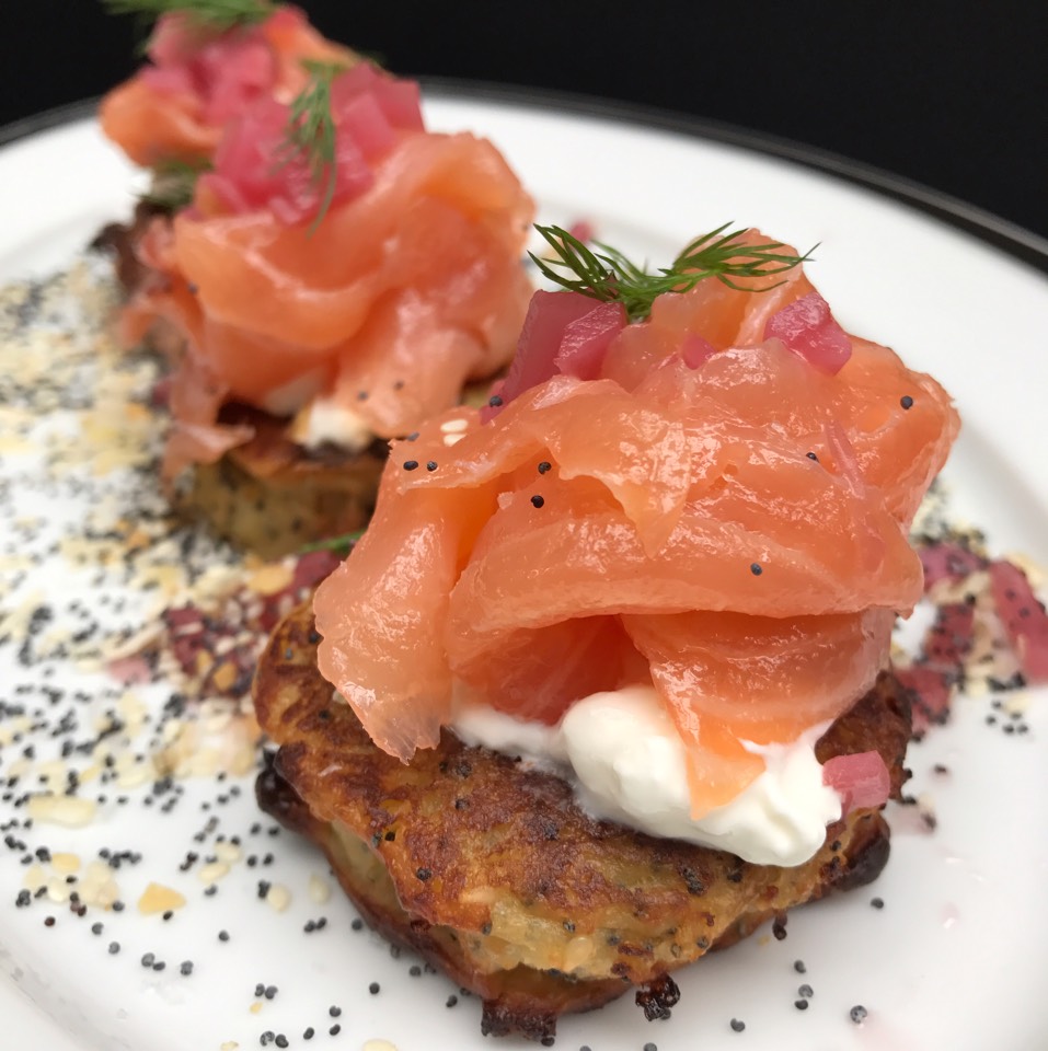 Everything Spiced Latkes, Smoked Salmon from Trademark Taste & Grind on #foodmento http://foodmento.com/dish/41997