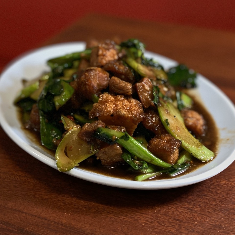 Chinese Broccoli With Crispy Pork from Pa-Ord Noodle on #foodmento http://foodmento.com/dish/49112