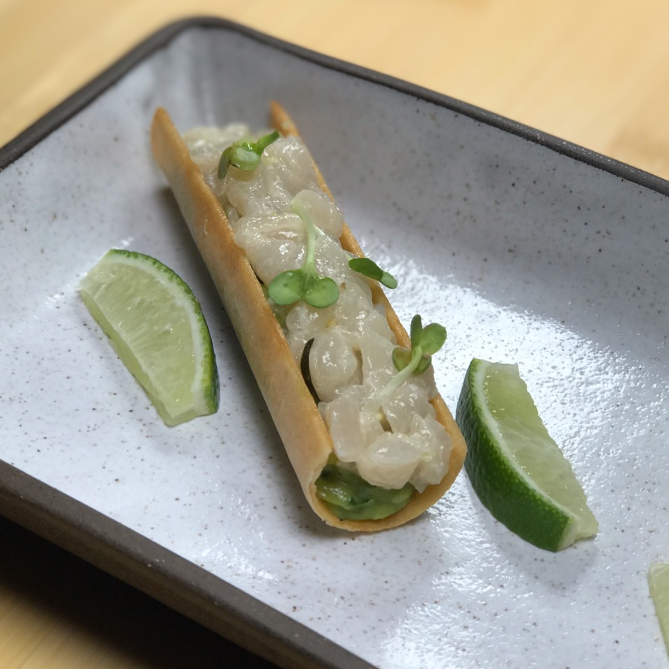 Harumaki (Spicy Tuna, Yuzu Scallop, Guacamole, Crispy Spring Roll Skin) at Sen Sakana on #foodmento http://foodmento.com/place/11290