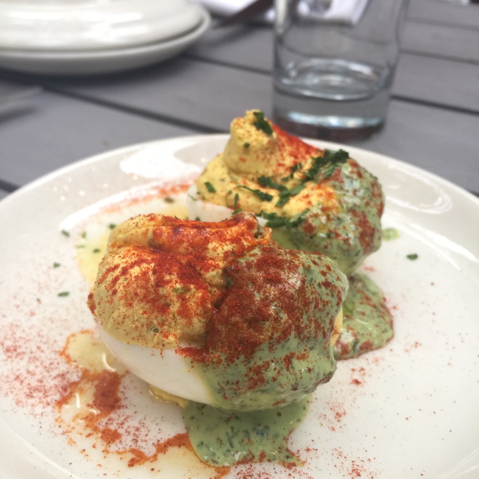 Huevos Rellenos (Deviled Quail Eggs with Green Tahini) at La Vara on #foodmento http://foodmento.com/place/1149