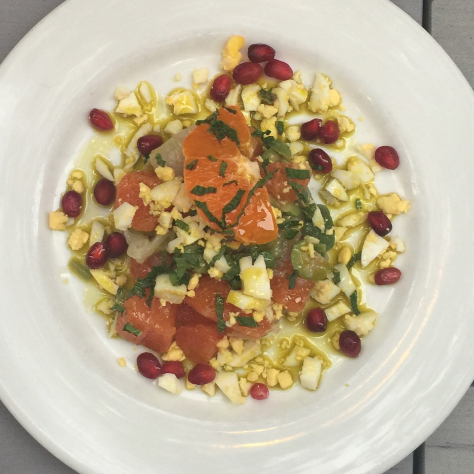 Remojon (Citrus and Cured Salt Cod Salad, Olives, Pistachios, Egg, Pomegranate) at La Vara on #foodmento http://foodmento.com/place/1149