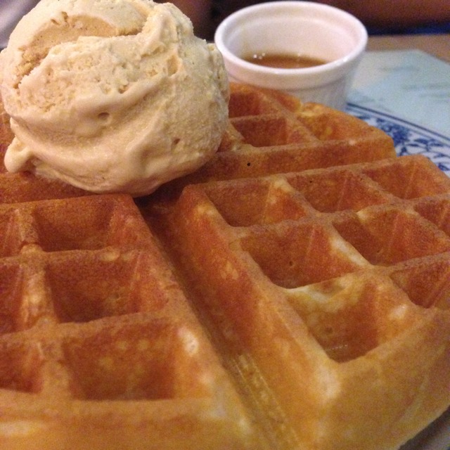 Waffle with Salted Caramel Ice Cream & Maple Syrup at Wimbly Lu Chocolates on #foodmento http://foodmento.com/place/1181