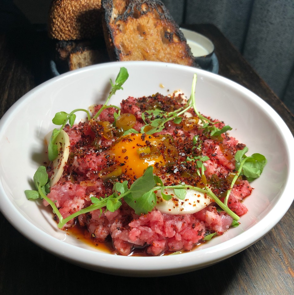 Beef Tartare, Red Chili, Tamari, Turnip, Yolk at Here's Looking at You on #foodmento http://foodmento.com/place/12019