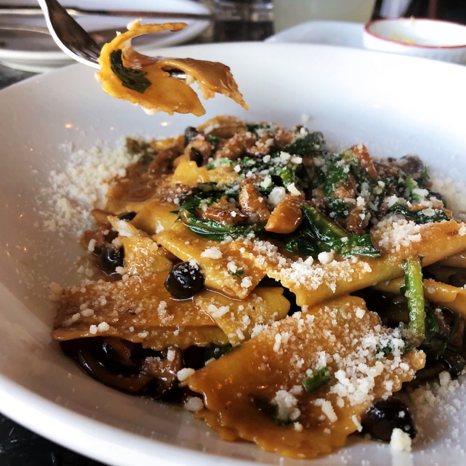 Maltagliati (pioppini mushrooms, saba, dandelion greens, sage, parmigiano reggiano) from Rossoblu on #foodmento http://foodmento.com/dish/46469