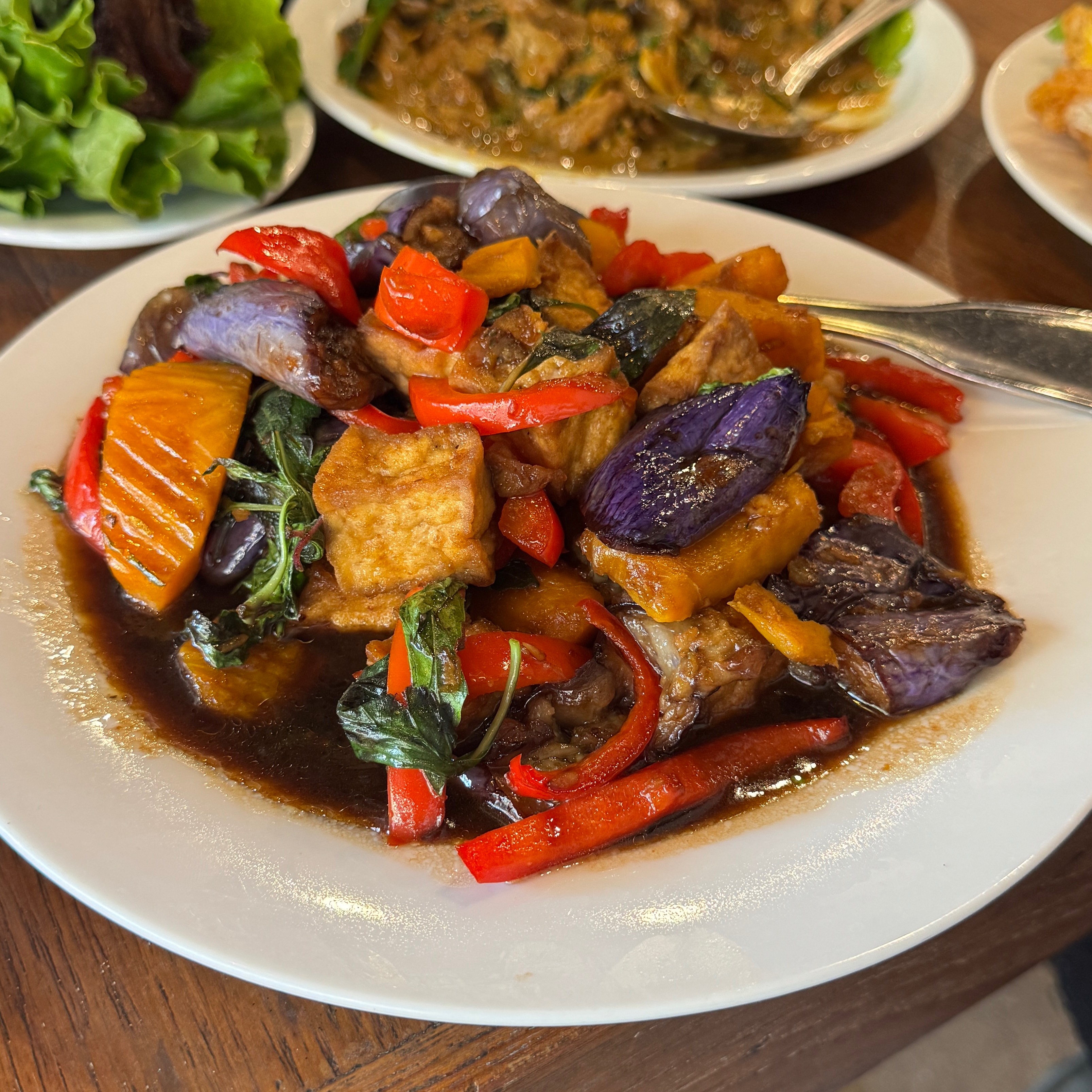 Spicy Eggplant Basil (With Pumpkin, Tofu) $19 at Noree Thai on Beverly by Chef Fern & Chef Pla on #foodmento http://foodmento.com/place/12293