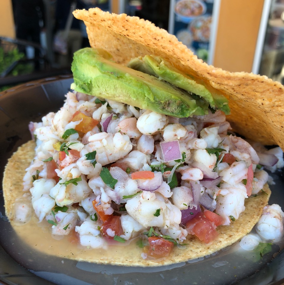 Tostada De Ceviche De Camaron from Ensenada’s Surf N Turf Grill on #foodmento http://foodmento.com/dish/47733