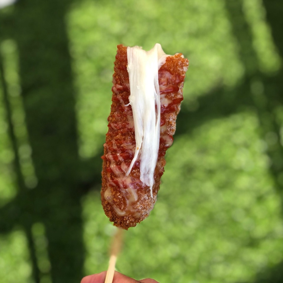 Mozzarella & Sausage Hotdog from Myungrang Hot Dog (명랑 핫도그) (CLOSED) on #foodmento http://foodmento.com/dish/48423