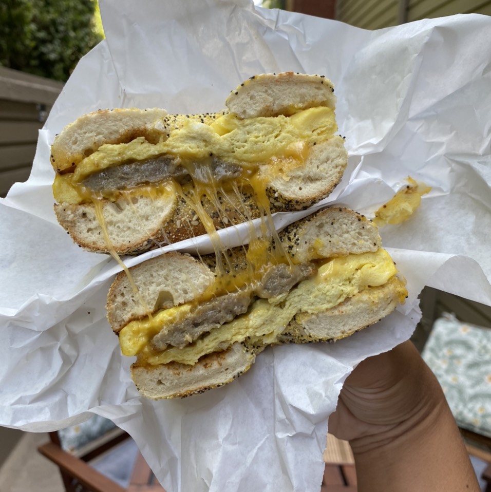 Sausage Egg & Cheese Bagel Sandwich from The Bagel Broker on #foodmento http://foodmento.com/dish/50337