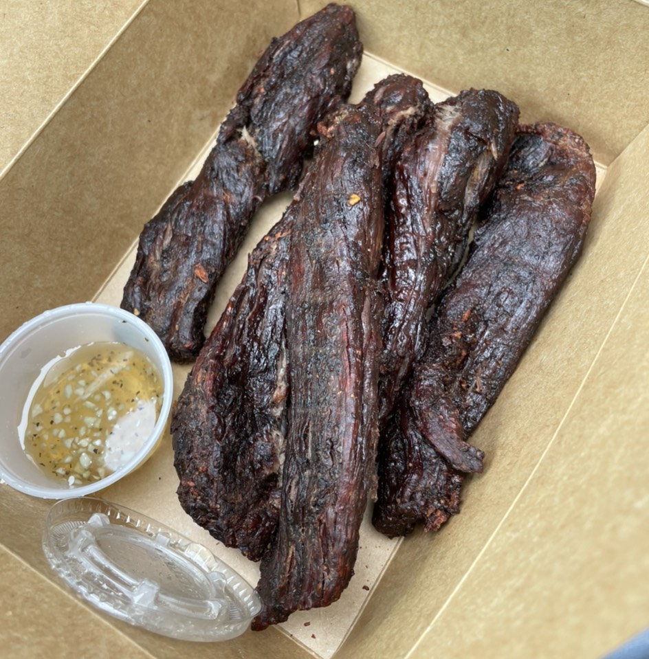 Beef Jerky (Marinated Flank Steak, Oven Dried, Deep Fried, Garlic Vinegar Sauce) from Sophy's Fine Thai & Cambodian Restaurant on #foodmento http://foodmento.com/dish/50383