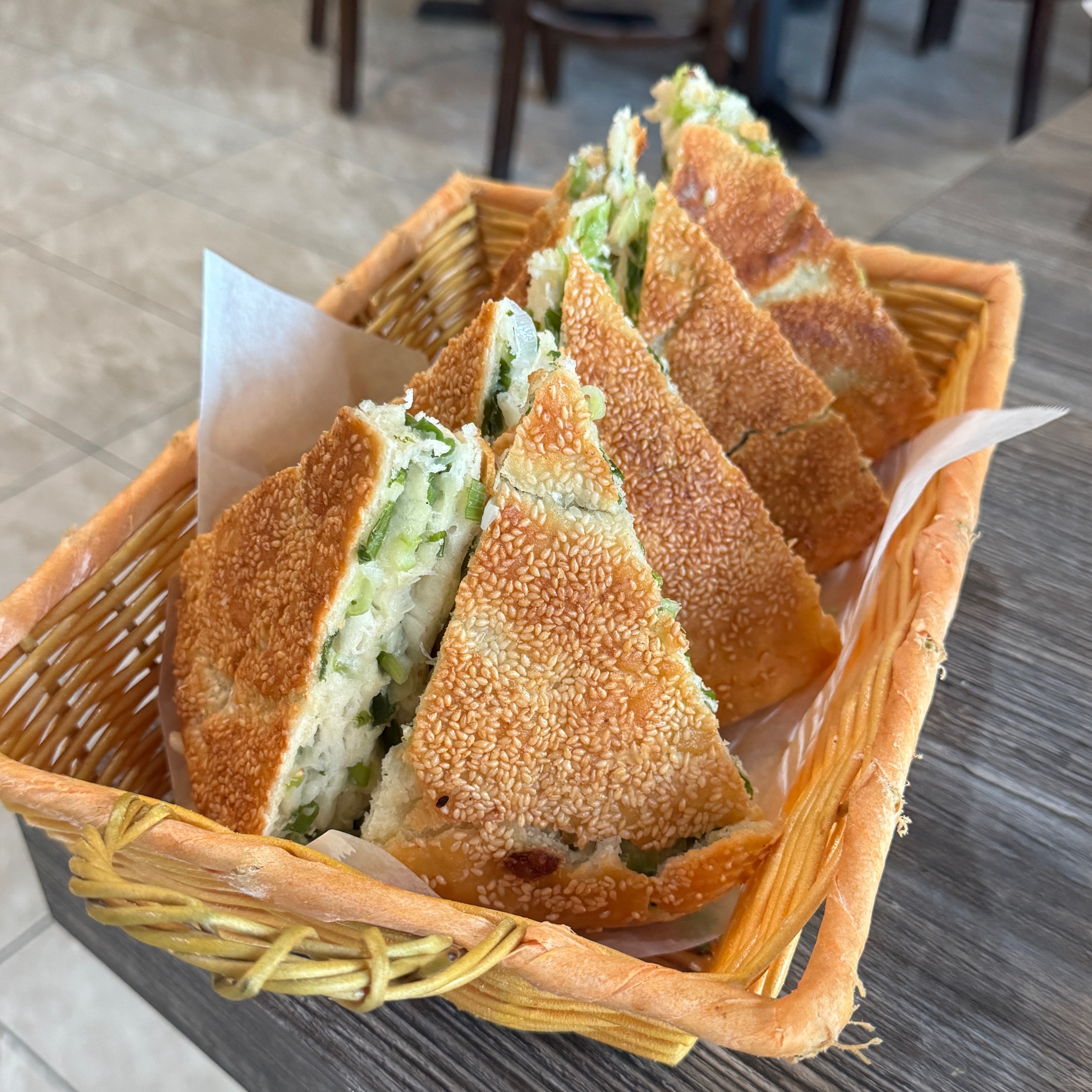 Signature Green Onion Sesame Pie $18 at Ahgoo’s Kitchen Ye Loy Cuisine on #foodmento http://foodmento.com/place/13024