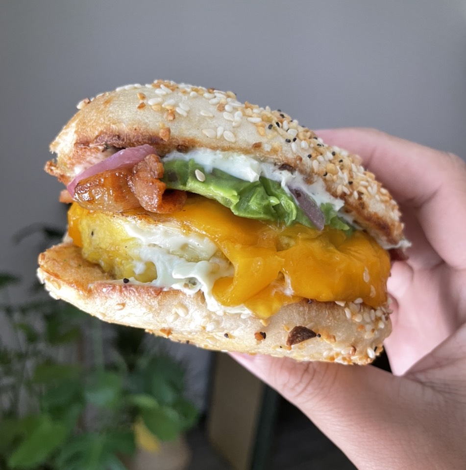Bagel Sandwich With Bacon Egg Avocado Cheese from Brooklyn Bagel on #foodmento http://foodmento.com/dish/51663
