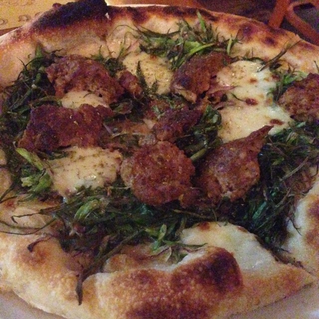 Pizza (Fennel Sausage, Panna, Red Onion & Scallions) at Pizzeria Mozza on #foodmento http://foodmento.com/place/1336