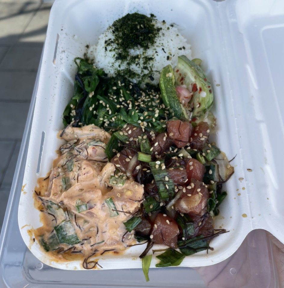 Spicy Shoyu Poke Bowl, Seaweed Salad, Cucumbers at Jus' Poke on #foodmento http://foodmento.com/place/13548
