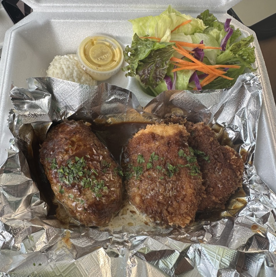 Hamburger Steak & Pork Cutlet Set $16.30 on #foodmento http://foodmento.com/dish/54733