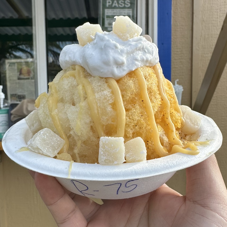 Shave Ice with Lilikoi Pineapple, Haupia Cream, Mochi $12 from Kula Shave Ice on #foodmento http://foodmento.com/dish/55037