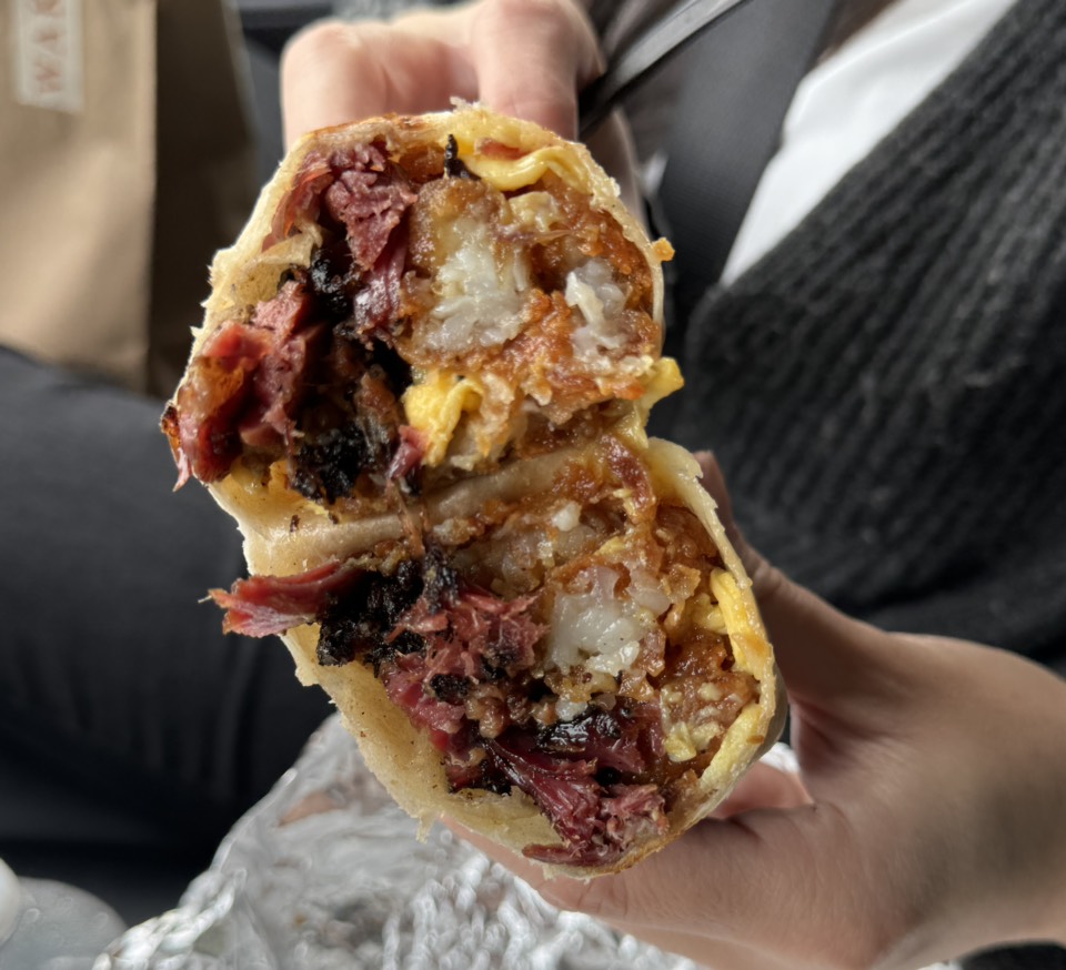 Smoked Pastrami Breakfast Burrito $14.50 at Wake and Late on #foodmento http://foodmento.com/place/14236