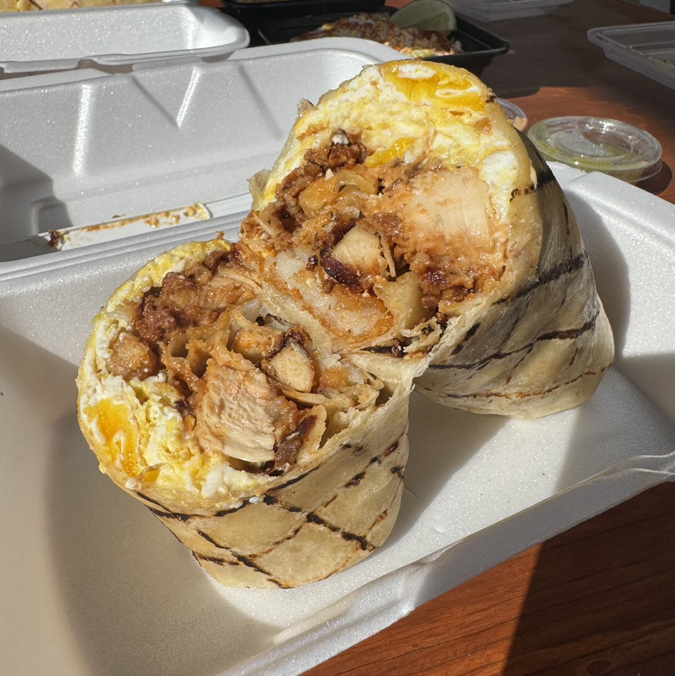 Breakfast Burrito With Fried Chicken $12 from Macheen on #foodmento http://foodmento.com/dish/56994