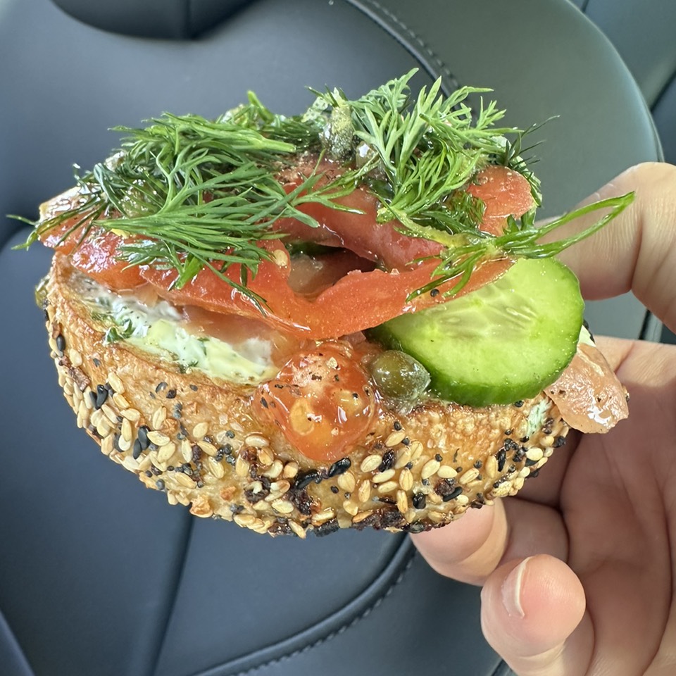 The Laika (Smoked Salmon) Bagel Sandwich $9 half from Layla Bagels on #foodmento http://foodmento.com/dish/55772