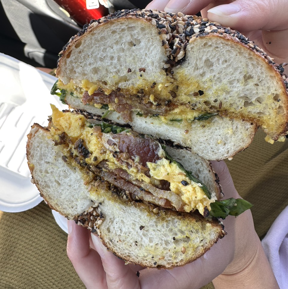 Sammi's Egg Sammy (Bagel Sandwich) with Bacon $17 at Layla Bagels on #foodmento http://foodmento.com/place/14383