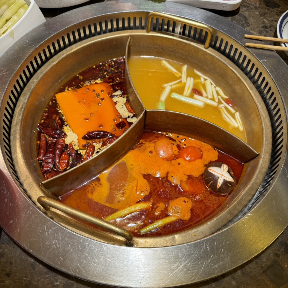 Three Flavor Broth $16 from Xiao Long Kan Hotpot 小龙坎老火锅 on #foodmento http://foodmento.com/dish/56853