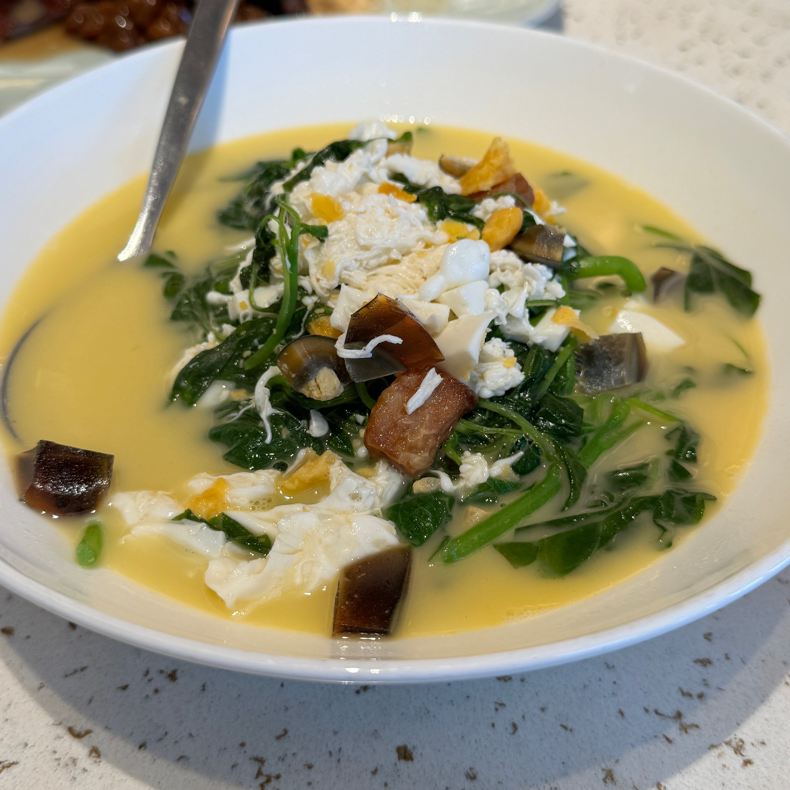 Chinese Spinach with Preserved & Salted Egg in Broth $220 at Yung’s Bistro on #foodmento http://foodmento.com/place/15175
