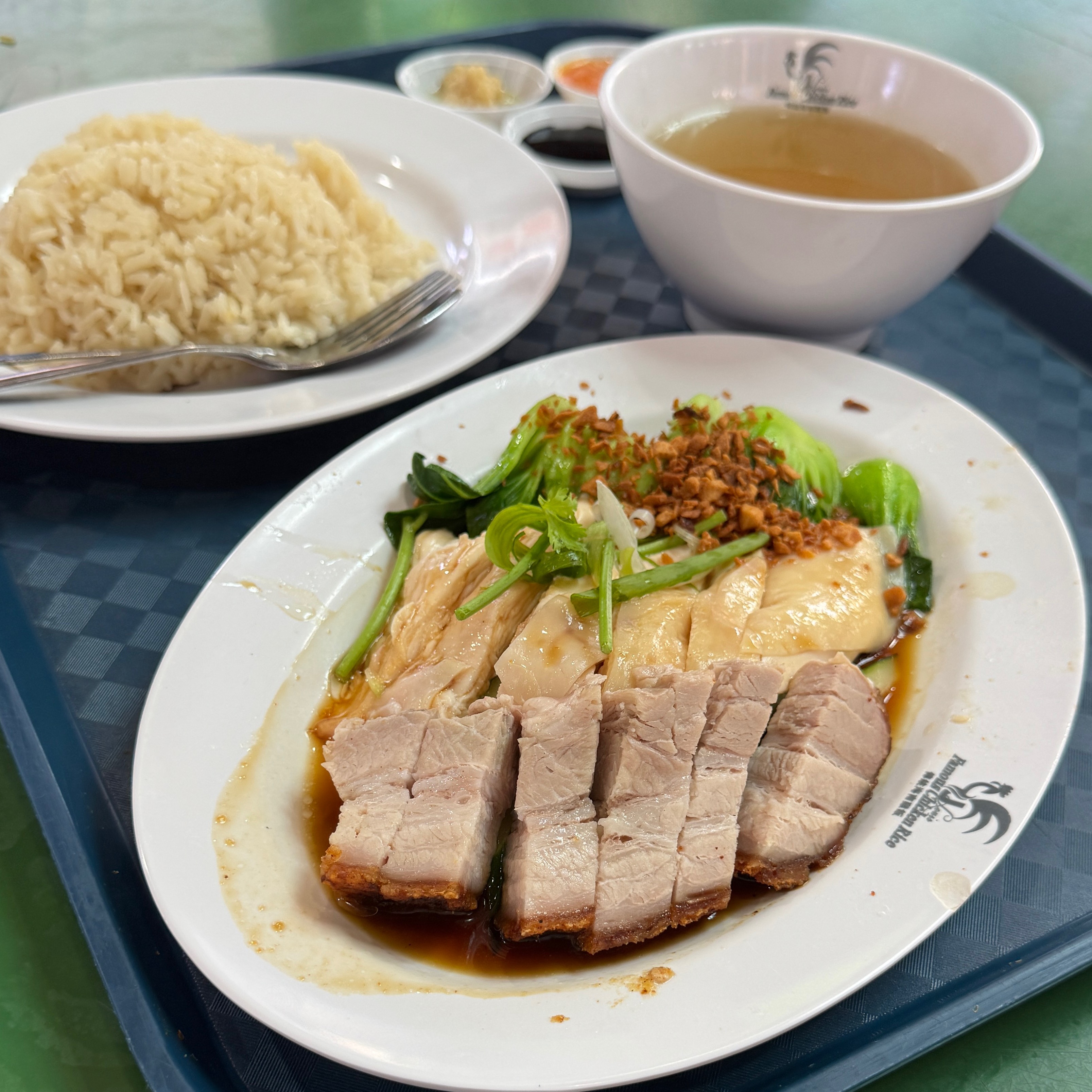 Hainan Chicken & Roast Pig Combo $10 from Uncle Louis Famous Chicken Rice (01-36 Maxwell) on #foodmento http://foodmento.com/dish/59543