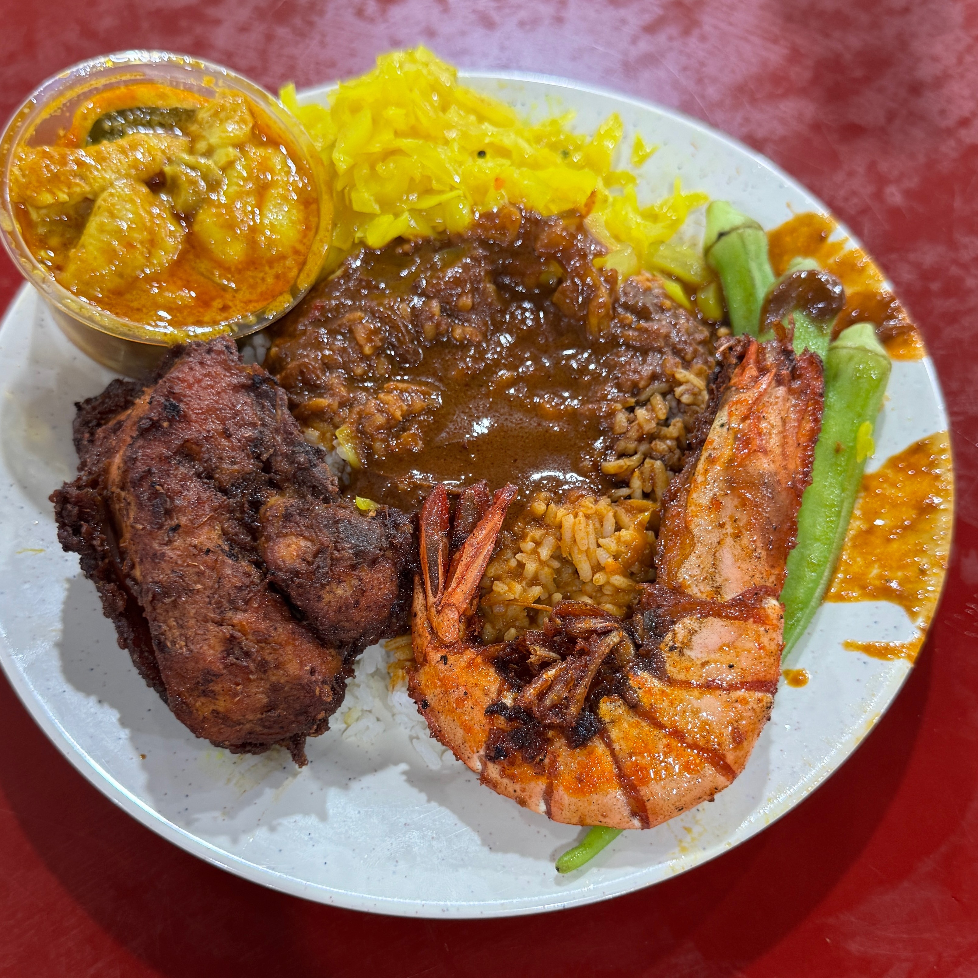 Nasi Kandar (Ayam & Sotong Egg, Cabbage, Prawn) $25.50 at Deens Maju Nasi Kandar on #foodmento http://foodmento.com/place/15367