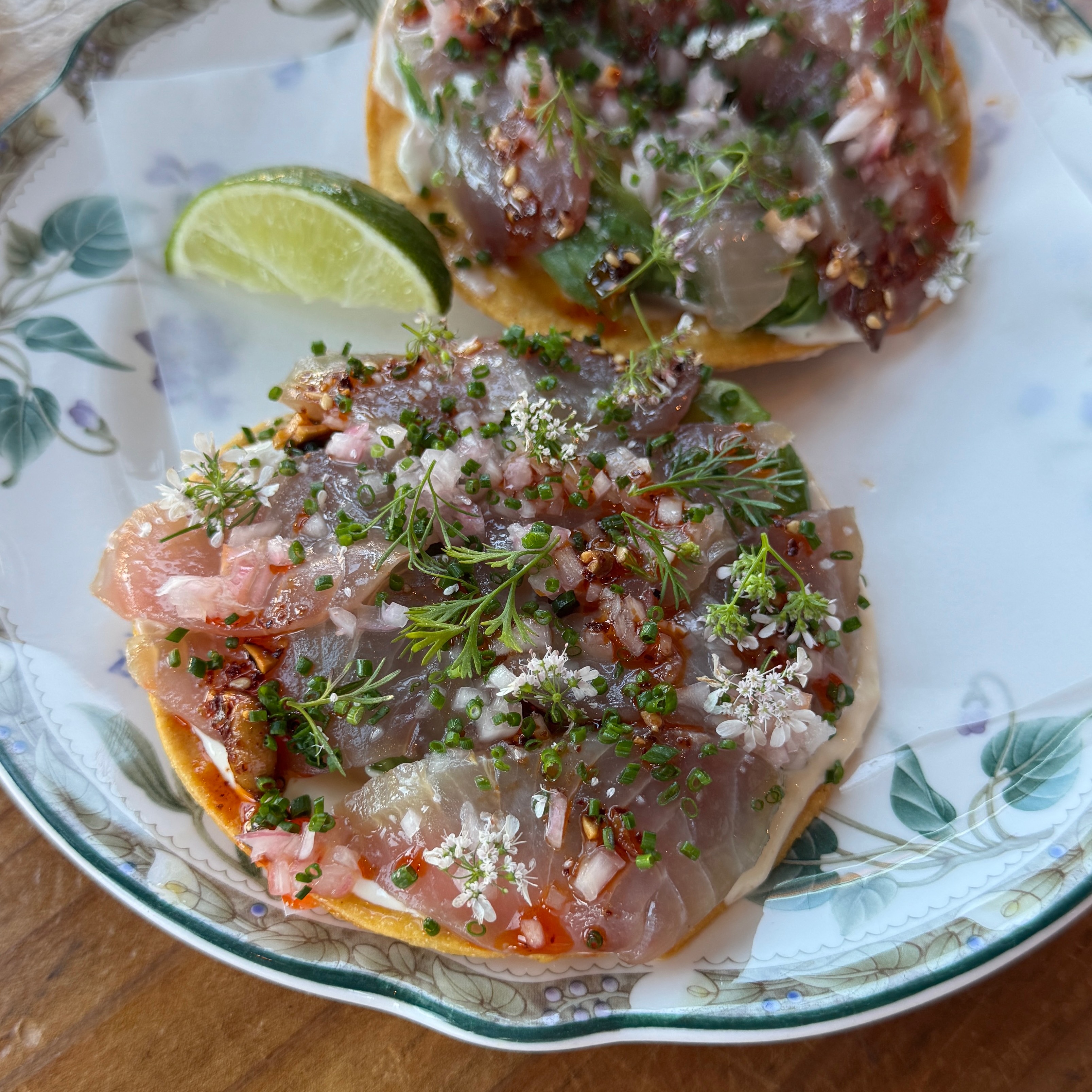 Hamachi Tostadas $27 at Snail bar on #foodmento http://foodmento.com/place/15720