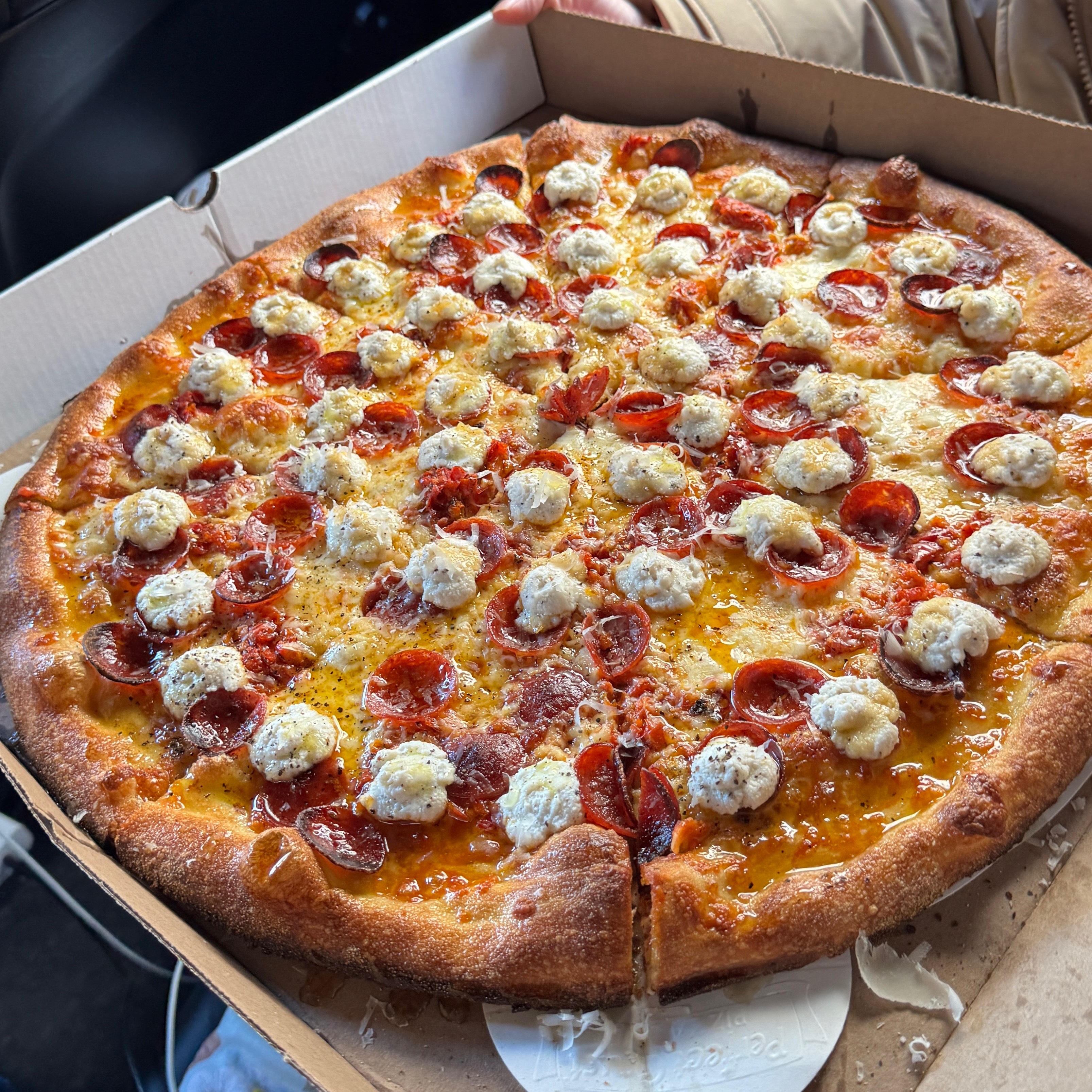 Spicy White Pie with Pepperoni $42 at Chrissy’s Pizza on #foodmento http://foodmento.com/place/16003