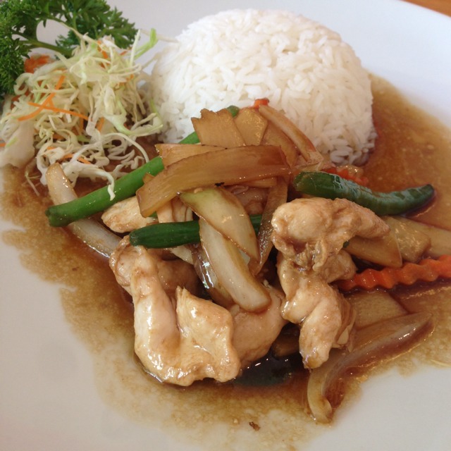 Basil Chili (Pad Ka Phau) Chicken Over Rice at Tham Nak Thai on #foodmento http://foodmento.com/place/2193