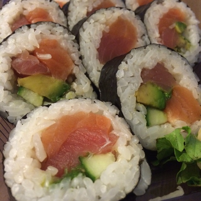 Dueling Duet Roll (Tuna, Salmon, Avocado) @ Sushi Bar at Whole Foods Market on #foodmento http://foodmento.com/place/2460
