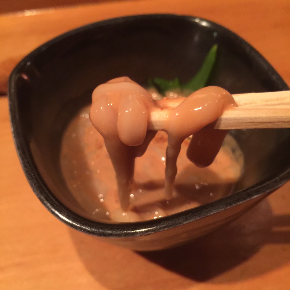 Ika Shiokara (Salty Raw Squid In Squid Liver Marinade) from Sakagura on #foodmento http://foodmento.com/dish/14259