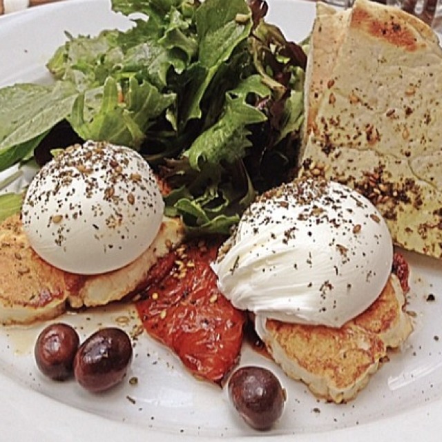 Halumi Eggs (Poached Eggs, Halumi Cheese...) at Cafe Mogador on #foodmento http://foodmento.com/place/2835