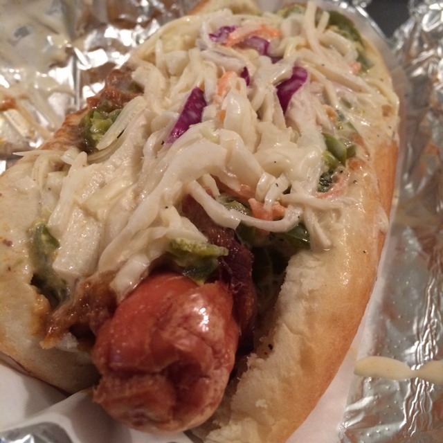 Spicy Redneck Hot Dog (Bacon Wrapped w/ Chili, Cole Slaw, Jalapeños) at Crif Dogs on #foodmento http://foodmento.com/place/2987