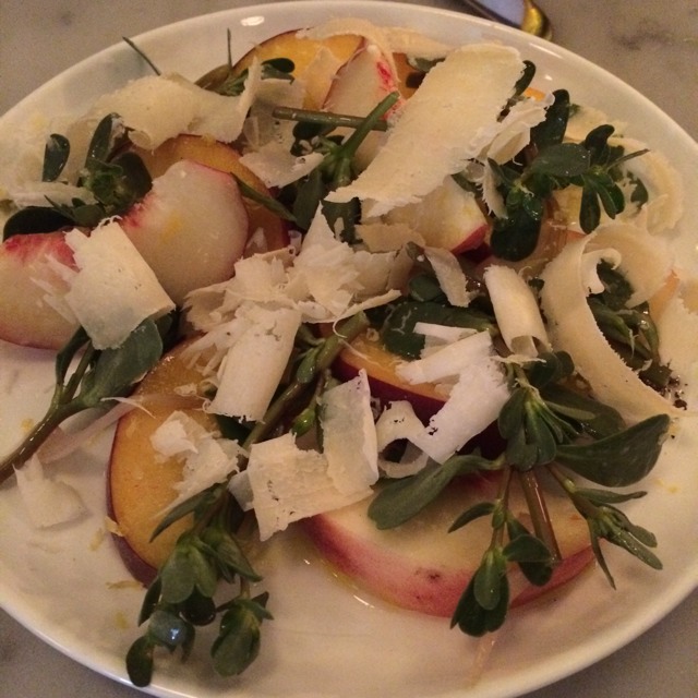 Peaches With Pickled Ramps & Formaggio Di Fossa at Estela on #foodmento http://foodmento.com/place/3090