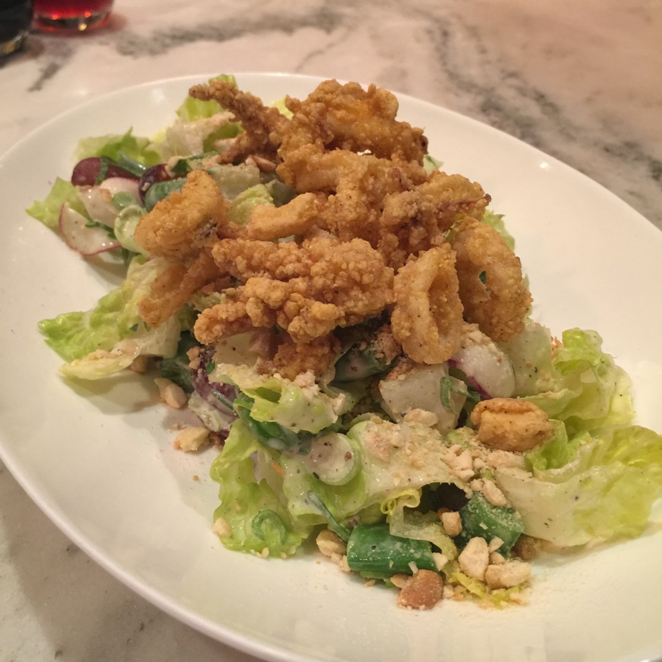 Crispy Calamari Salad, Snap Peas, Radish, Grapes, Cashews, Ranch - Starters‏ from The Gander (CLOSED) on #foodmento http://foodmento.com/dish/29797