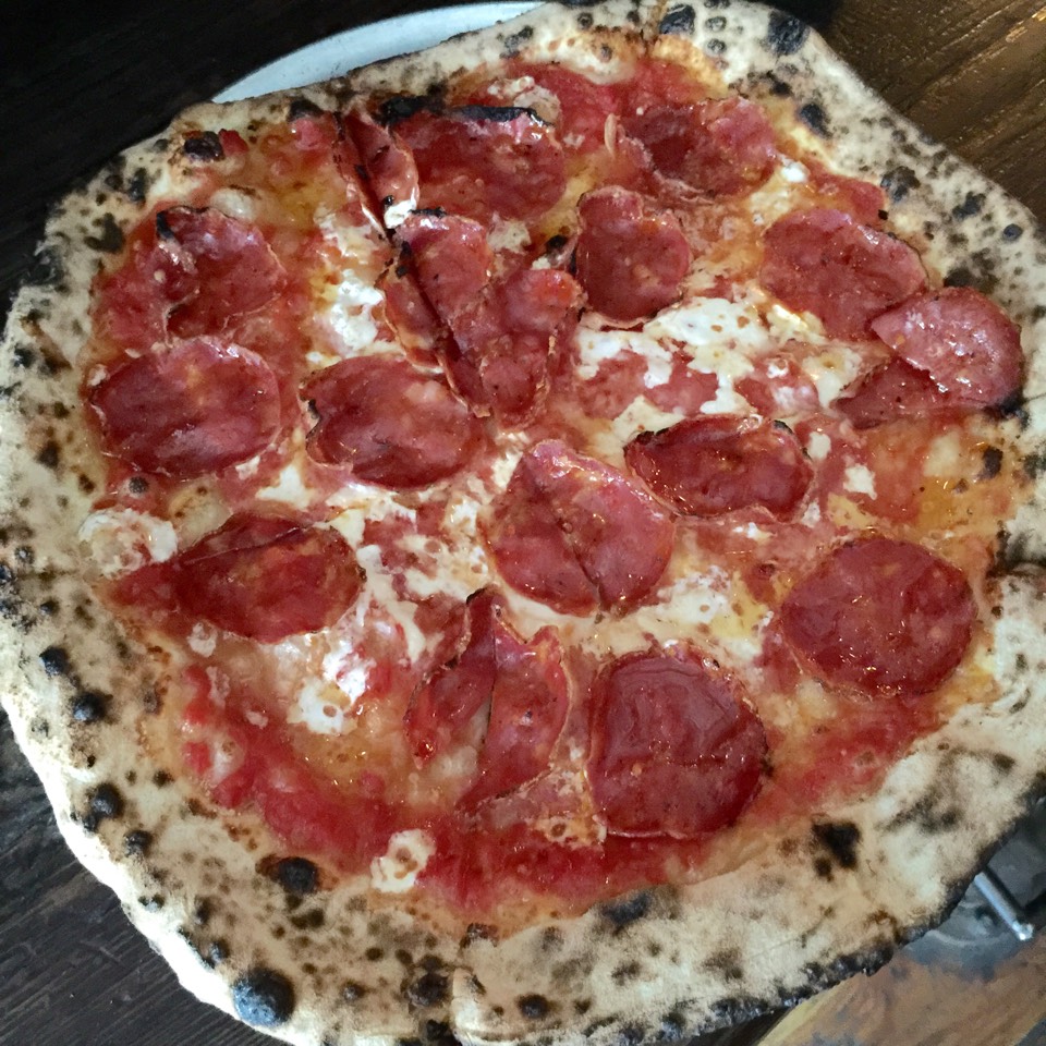 Hellboy Pizza (Fior Di Latte, Tomatoes, Sopressata, Parmigiano, Mike's Hot Honey) on #foodmento http://foodmento.com/dish/12730