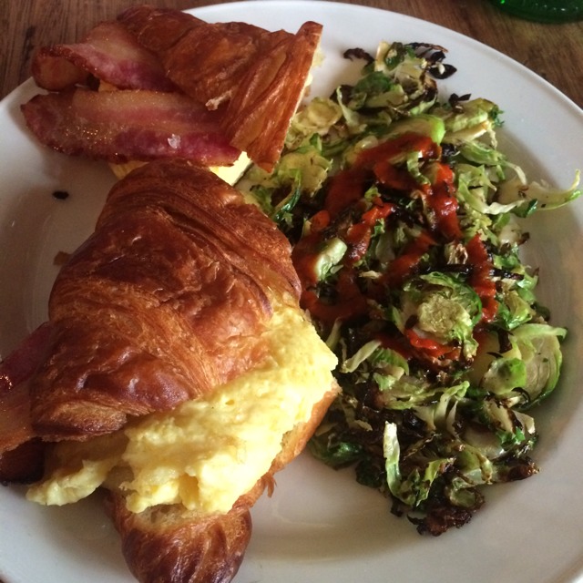 Egg Sandwich Croissant, Manchego And Brussels Sprouts With sriracha at Joseph Leonard on #foodmento http://foodmento.com/place/3193