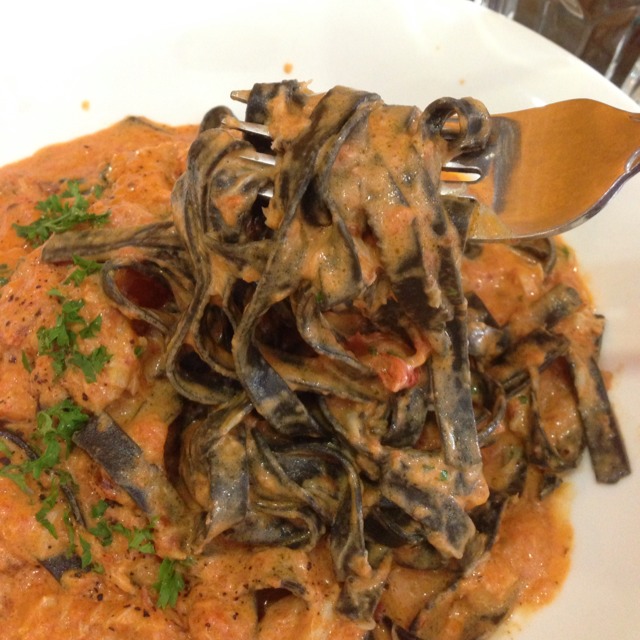 Fettuccine Alla Polpa Di Granchio (Black Squid Ink Pasta) from Galbiati Gourmet Deli on #foodmento http://foodmento.com/dish/4359