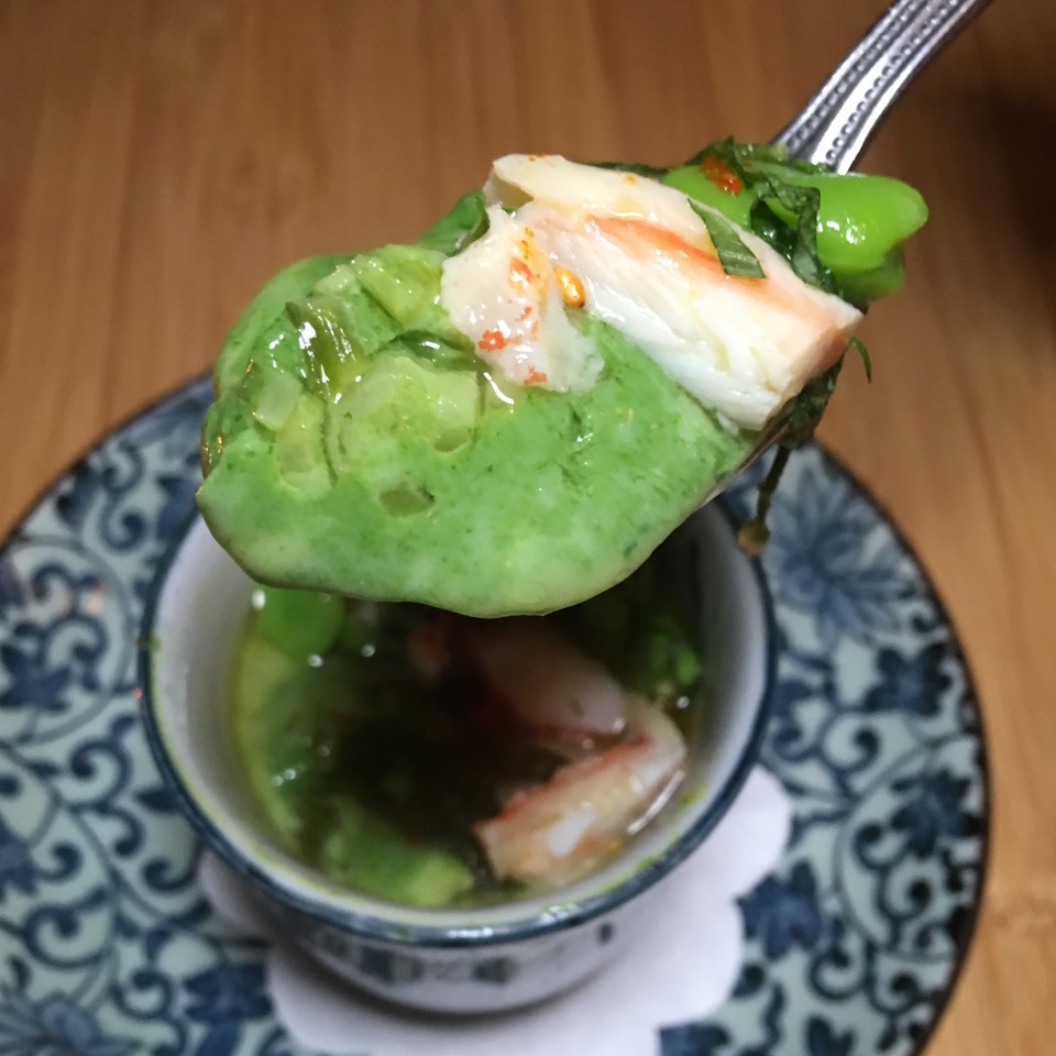 Ramp Chawanmushi, King Crab, Fava Beans from Shalom Japan on #foodmento http://foodmento.com/dish/39466