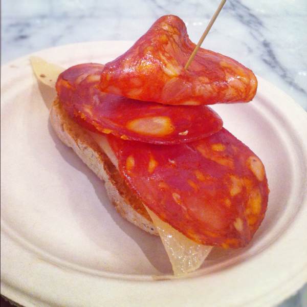 Pintxo Cantimpalo (Chorizo & Manchego) from Despaña on #foodmento http://foodmento.com/dish/1136