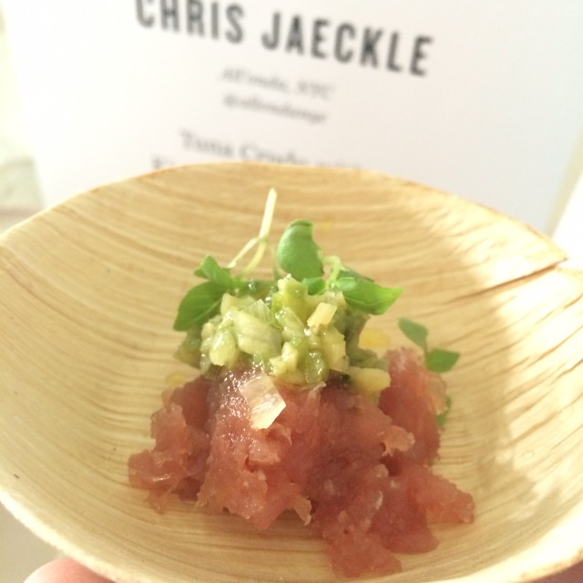 Chris Jaeckle (Tuna Crudo With Kizami Wasabi, Olives, Basil) from Chef's & Champagne (EVENT) on #foodmento http://foodmento.com/dish/13976