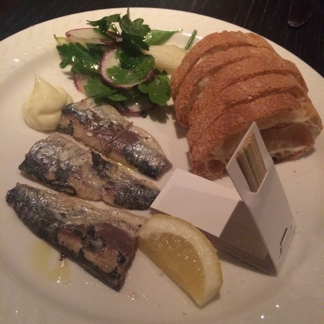 Sardinas Seafood Tins (Sardines, Radish, Butter, Bread) at Huertas on #foodmento http://foodmento.com/place/3585