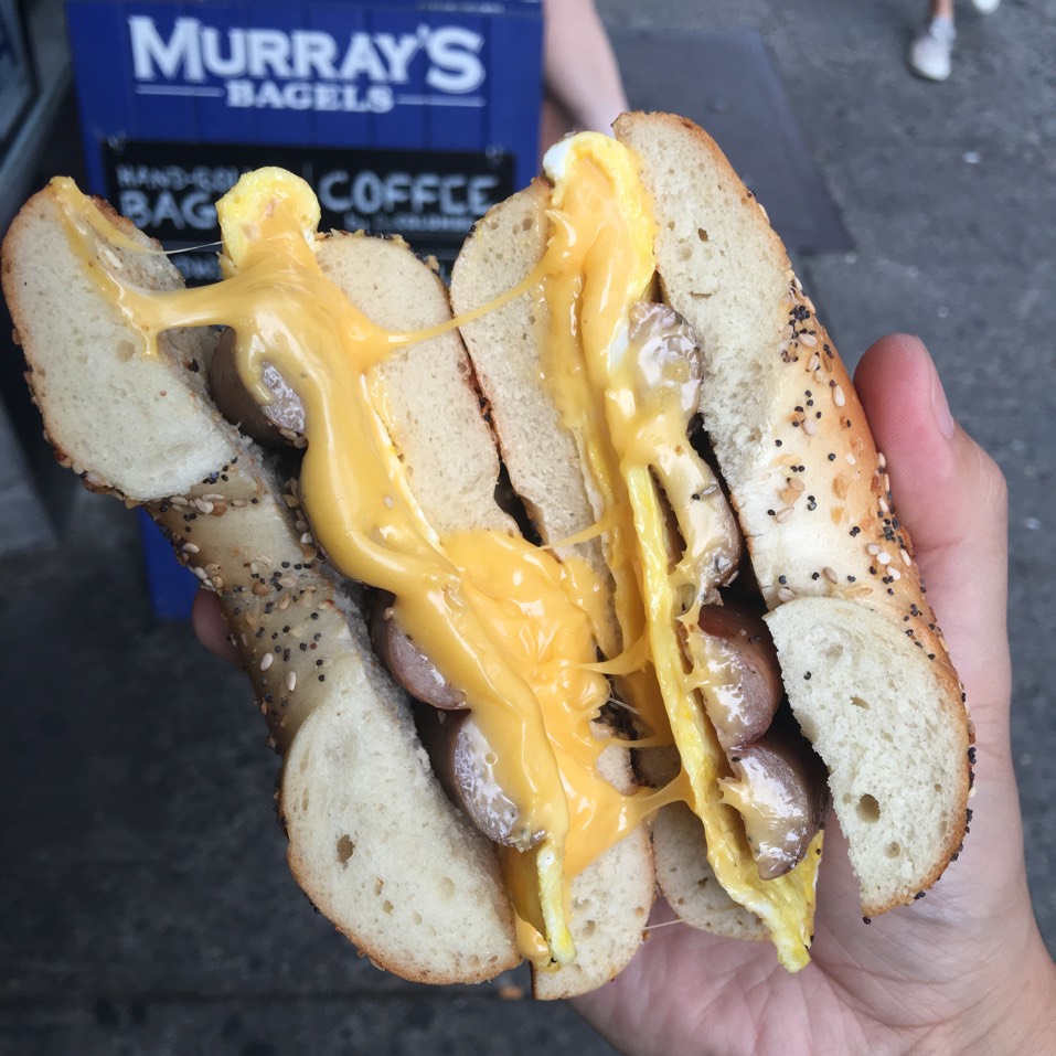 Bagel With Scrambled Eggs, Cheese, Sausage from Murray's Bagels on #foodmento http://foodmento.com/dish/40158