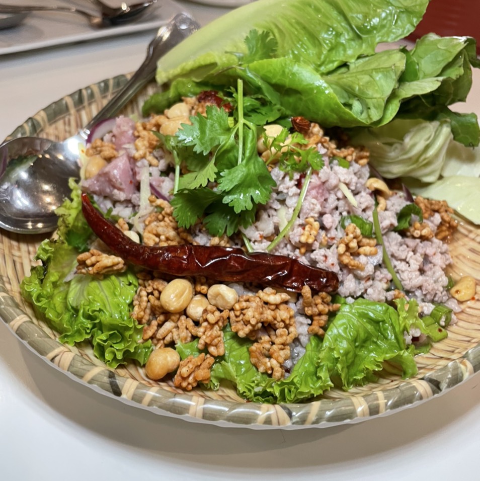 Nam Khao Tood (Crispy Rice) $15 at Lacha Somtum Thai Restaurant | ราชาส้มตำ on #foodmento http://foodmento.com/place/3772