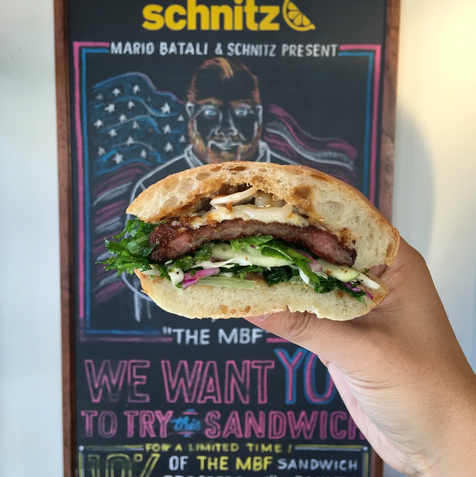 MBF Sandwich w/ Sweet Fennel Sausage Schnitzel (Special) at Schnitz on #foodmento http://foodmento.com/place/3792