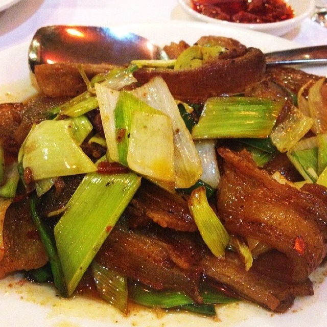 Double Cooked Sliced Pork Belly With Chili Leeks at Szechuan Gourmet on #foodmento http://foodmento.com/place/395