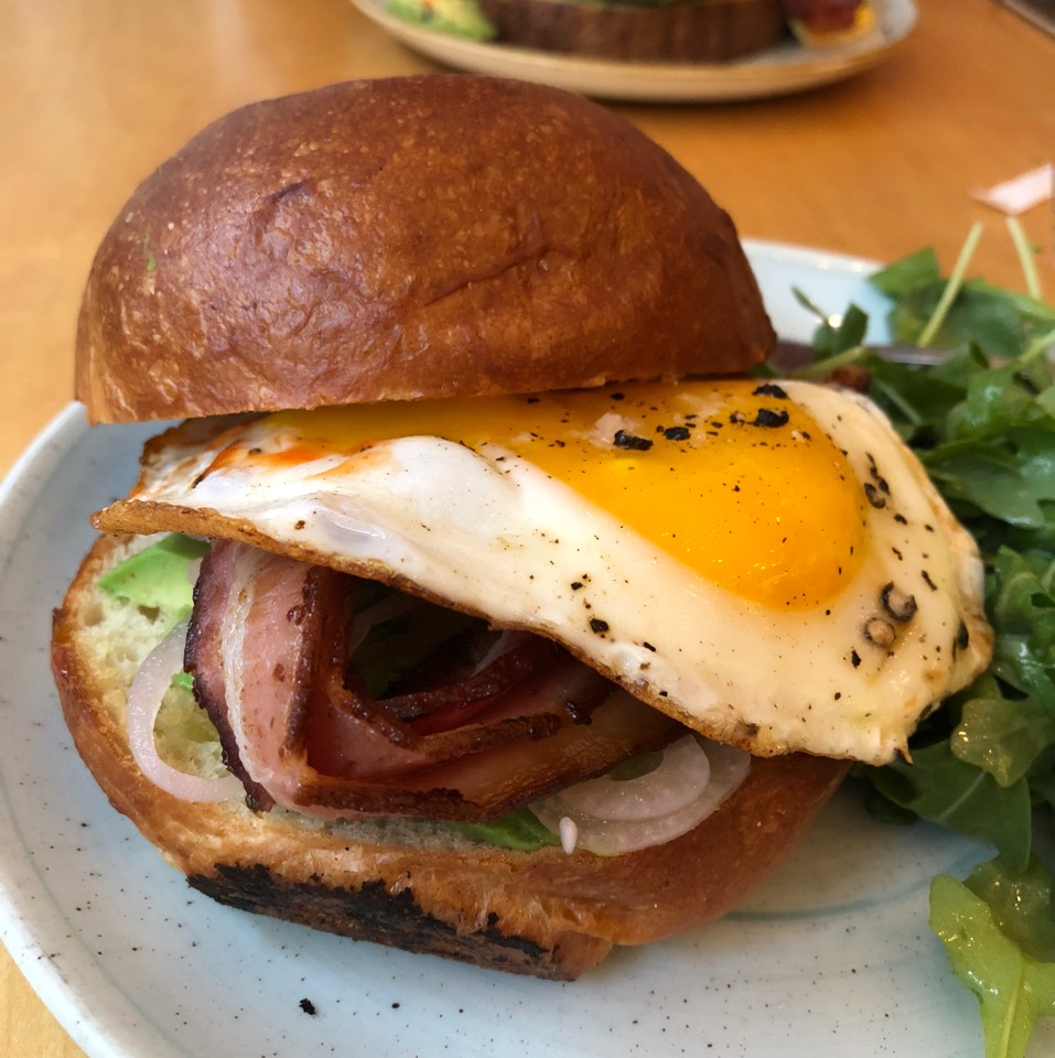Breakfast Roll (Fried Egg, Bacon, Avocado, Watercress) from Two Hands on #foodmento http://foodmento.com/dish/46134