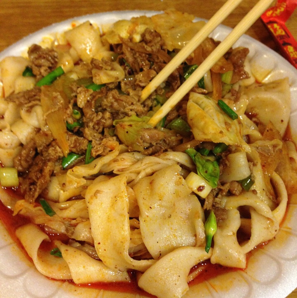 Spicy Cumin Lamb Hand-Ripped Noodles at Xi'an Famous Foods 西安名吃 on #foodmento http://foodmento.com/place/5171